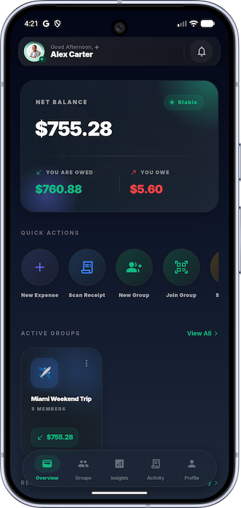 Splitoria Dashboard View
