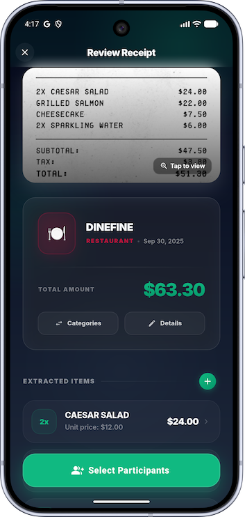 Splitoria Smart Receipt Scanner Screen